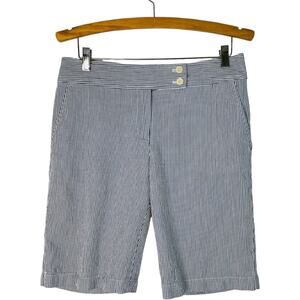Talbots blue white striped seersucker coastal nautical preppy Bermuda shorts 6